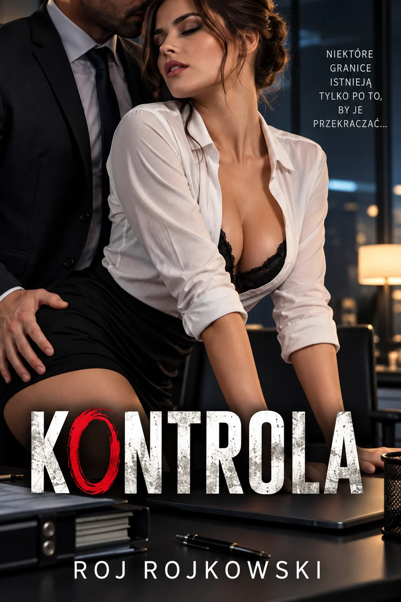 Kontrola — okładka z parą w nocnym biurze